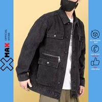 Áo khoác jean nam form rộng XMAX, Áo khoác bò Unisex dày dặn túi kéo khóa, thời trang thu đông phong cách Hàn Quốc B104
