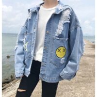 Áo khoác jean nam from rộng vá rách AKJN04( xanh bò)