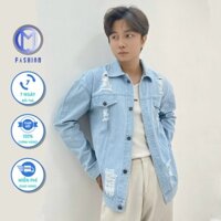 Áo khoác jean nam Hàn quốc form rộng cao cấp M Fashion phối rách xước cá tính KN02