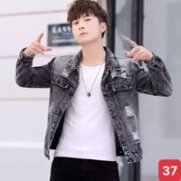 Áo khoác jean nam màu xám đậm rách chất bò cao cấp co dãn 4 chiều, áo khoác rin nam đẹp ADO12 Nhiêu Mẫu Mới