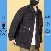 Áo khoác jean nam nữ denim jacket form rộng XMAX Áo khoác bò Unisex dày dặn túi kéo khóa phong cách Hàn Quốc B104 - Hàng