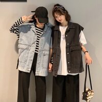 Áo Khoác Jean Nam Nữ Không Tay Dáng Rộng Phong Cách Cao Bồi Thời Trang Phong Cách Phù Hợp Đi Chơi