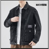 Áo khoác jean nam nữ màu đen 2 túi hộp baba size 40-75kg Mata sport