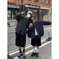 Áo khoác jean nam nữ màu đen phối nhung form rộng có túi lót trong size 40-75kg Matasport