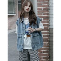 Áo khoác jean nam nữ unisex xanh Gile form 40-75kg có túi lót trong Matasport