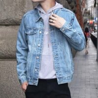 Áo khoác jean nam nữ xám cao cấp áo khoác bò đẹp Áo khoác Denim nam mới hot trơn Full Mùa xuân hè Màu nhuộm Tối