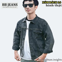 Áo khoác jean nam nữ xám rách MTS 16 form body vừa size 40-75kg BB Jeans