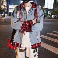 Áo khoác jean nam phối kiểu nhiều màu cao cấp MIX09 - Freeship 99K - Mua Ngay - Xanh đỏ karo,M