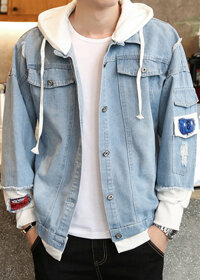 Áo khoác jean nam phối thun có nón phong cách sành điệu - XANH - XL