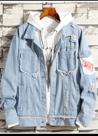 Áo khoác jean Nam phộm rộng ,phong cách bụi-9300106 - Xanh - XL