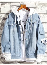 Áo khoác jean nam phong cách bụi có nón - 109 - Xanh - L