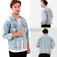 Áo khoác jean nam rách màu xanh nhạt form chuẩn áo khoát xuất khẩu hàn quốc