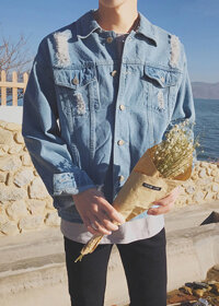 Áo khoác jean nam rách thời trang 2019 - XANH - L