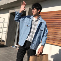 áo khoác jean nam trơn - Xanh L dưới 64kg