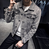 Áo khoác jean nam XÁM cao cấp áo khoác bò đẹp Áo khoác Denim nam mới hot trơn Full Mùa xuân hè Màu nhuộm Tối