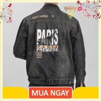 Áo khoác jean nam xám cúc trắng in chữ paris, áo khoác bò nam cao cấp AKB35 dodoshop99 dodoshop99