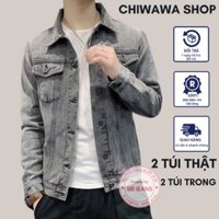 Áo khoác jean nam xám đen chữ M - áo đen rách cao cấp túi trong 2 lớp form rộng Chiwawa shop