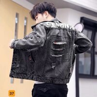 Áo Khoác Jean Nam xám đen form rộng thương hiệu Chandi, Áo Khoác Nam in hình mẫu mới hot trend  MS37 - xám đen - XL