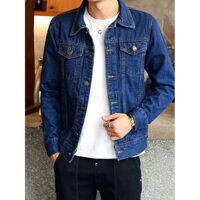 Áo Khoác Jean Nam Xanh Đậm Trơn Dài Form Rộng Vải Đẹp Đường May Chắc Chắn