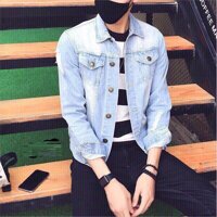 áo khoác jean nam xanh nhạt rách đẹp y hình - m