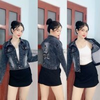 Áo khoác jean nữ cao cấp thêu hoa_cổ bẻ_ size áo dưới 58kg mặc vừa
