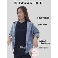 Áo Khoác jean Nữ có mũ có túi trong - áo jean nữ form vừa 39-64kg cao dưới 1.67m