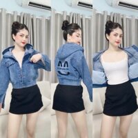 Áo khoác jean nữ CÓ NÓN_ màu xanh _ có túi trong_ size 40-58kg