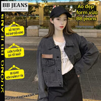 Áo khoác jean nữ có túi trong thêu logo chuẩn đẹp tinh tế