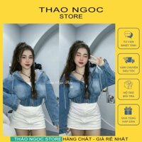 Áo khoác jean nữ croptop có mũ tay dài line bo khóa kéo (có sẵn, hình thật) THẢO NGỌC STORE