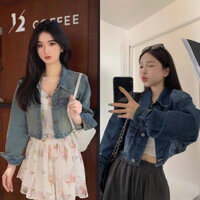 Áo Khoác Jean Nữ Croptop MIAA màu RETRO form ngắn , Áo Khoác Jean Nữ Croptop Dáng Ngắn Màu Bụi Hack Dáng chuẩn hàng QC