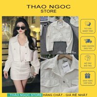 Áo khoác jean nữ croptop tay dài đính full đá hàng chuẩn (có sẵn, hình thật) THẢO NGỌC STORE