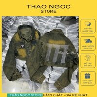 Áo khoác jean nữ croptop tay dài lưng đính đá số 777 (có sẵn, hình thật) THẢO NGỌC STORE