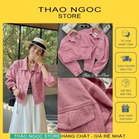 Áo khoác jean nữ croptop tay dài đính full đá (có sẵn, hình thật) THẢO NGỌC STORE