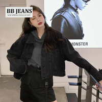 Áo khoác jean nữ croptop xám đen size 39-58kg BB Jeans 09