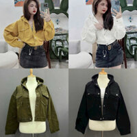 Áo khoác jean nữ dáng lửng có nón màu trơn