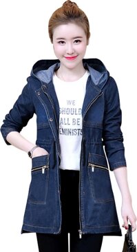 Áo khoác jean nữ form dài có nón - size M