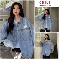 Áo Khoác jean nữ Form Rộng, áo khoác bò Unisex Màu Xanh Freesize AKB18