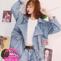 Áo khoác jean nữ form rộng cá tính thời trang S
