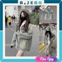 Áo khoác jean nữ form rộng dài trơn màu dơ AKR | T2610 | AJEAN STORE