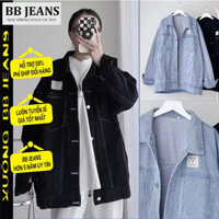 Áo Khoác Jean Nữ Form Rộng UNISEX Nam Nữ Màu Xanh và Đen - Áo Khoác Bò Nữ Thêu Chữ Kampion Form Rộng Suông BB Jeans