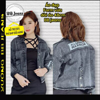 Áo khoác jean nữ màu xám FORM LỮNG Warrior FENG mũ xám 48cm cực đẹp size 39-57kg BB Jeans