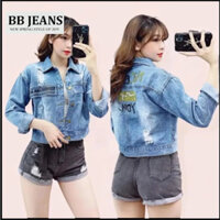 Áo khoác jean nữ màu xanh có túi lót trong chứa điện thoại Nice To You size 40-58kg