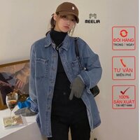Áo khoác Jean Nữ NICHE Unisex form rộng Ulzzang cổ áo Polo - Kiểu áo khoác bò vải jeans màu xanh