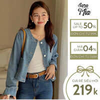Áo khoác jean nữ SARAMIA khoác bò croptop tay dài cổ tàu 2 túi phong cách Ulzzang Q3