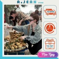 Áo khoác jean nữ tay cánh dơi dây kéo phối rách loang màu, khoác bò | A&JEAN STORE