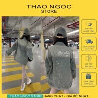 Áo khoác jean nữ tay dài form rộng lưng chữ đính đá (có sẵn, hình thật) THẢO NGỌC STORE
