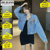 Áo khoác jean nữ thêu huy hiệu có túi trong form vừa đủ 2 màu  xanh và xám size 39-60kg