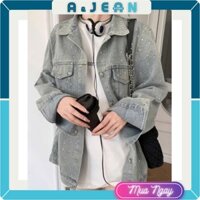 Áo khoác jean nữ trơn form rộng đính đá hàng đẹp | 1T2610 | AJEAN STORE