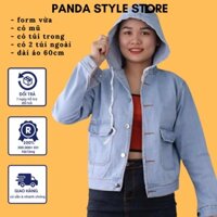 Áo khoác jean nữ XANH CÓ MŨ CÓ 2 TÚI TRONG CÓ 2 TÚI NGOÀI  cao cấp form 40-58kg Panda.