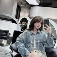 áo khoác jean nữa rách croptop tay dài